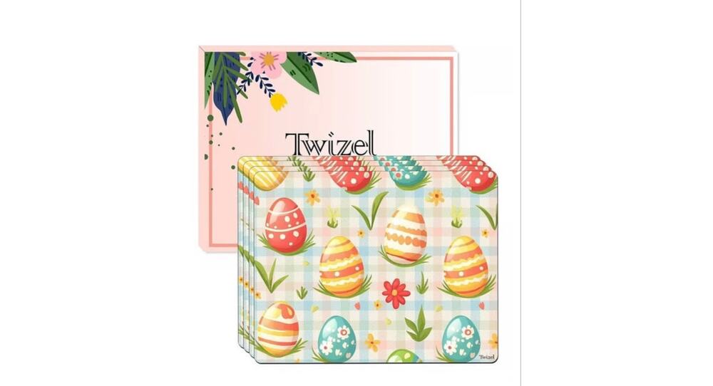 NIB Set of 4 Easter Egg Design Cork Backed 16" x 12" Placemat